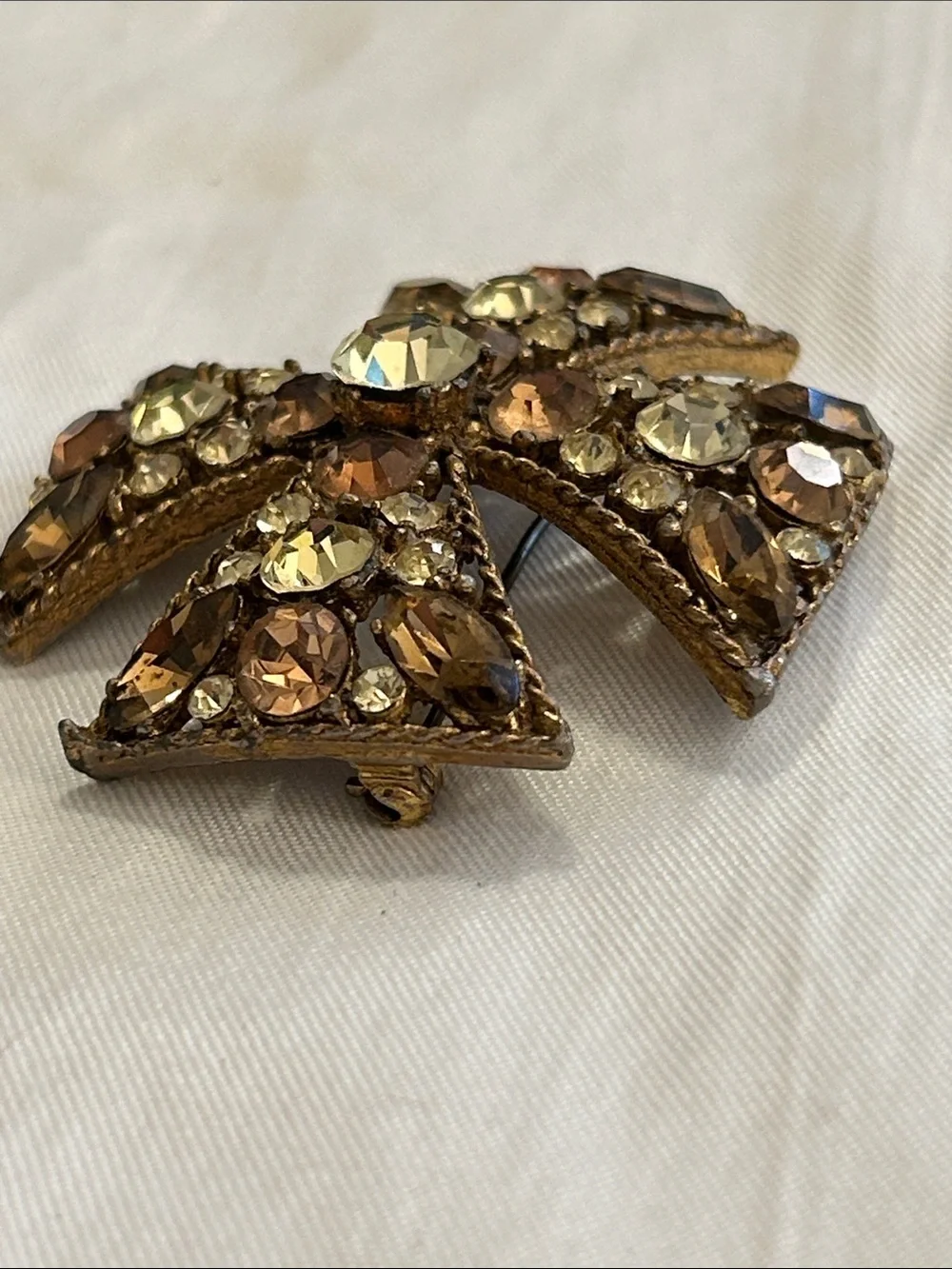 Brown, Amber, Champagne Crystal Cross Brooch - Women Jewelry